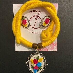 Yellow Embroidered Necklace Set